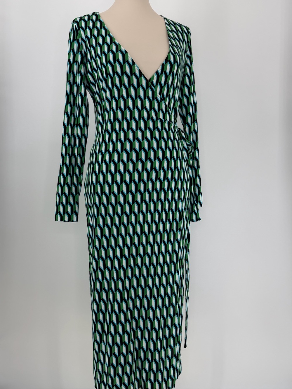 Diane Von Furstenberg / Target,  Green Black Geometric Wrap Dress, Size S